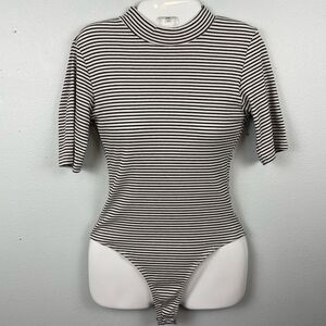 Hearts & Hips Black and White Striped Bodysuit Size L EUC